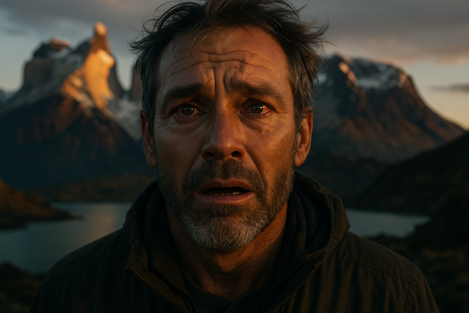A man in his 40s has an emotional, life-changing moment of awe while on a bucket list adventure trip in the mountains.