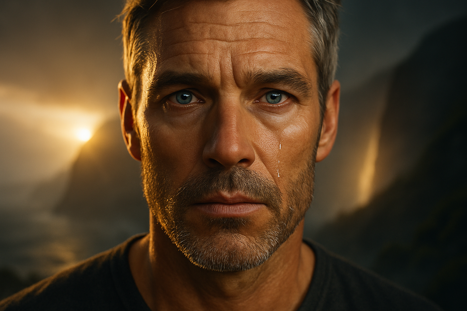 A man in his late 40s with a look of profound vitality, representing the life-changing benefits of a wellness retreat for men over 40.