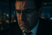 A dramatic close-up of a stressed middle-aged man in his dark office, showing the urgent need for 5 minute mindfulness exercises.