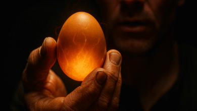 A man's hand holding a single egg that is glowing with energy, symbolizing a powerful food that can boost testosterone naturally.