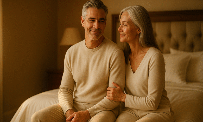 A confident, mature couple in their 50s share an intimate moment, representing the positive outcome of finding the best ED treatments.